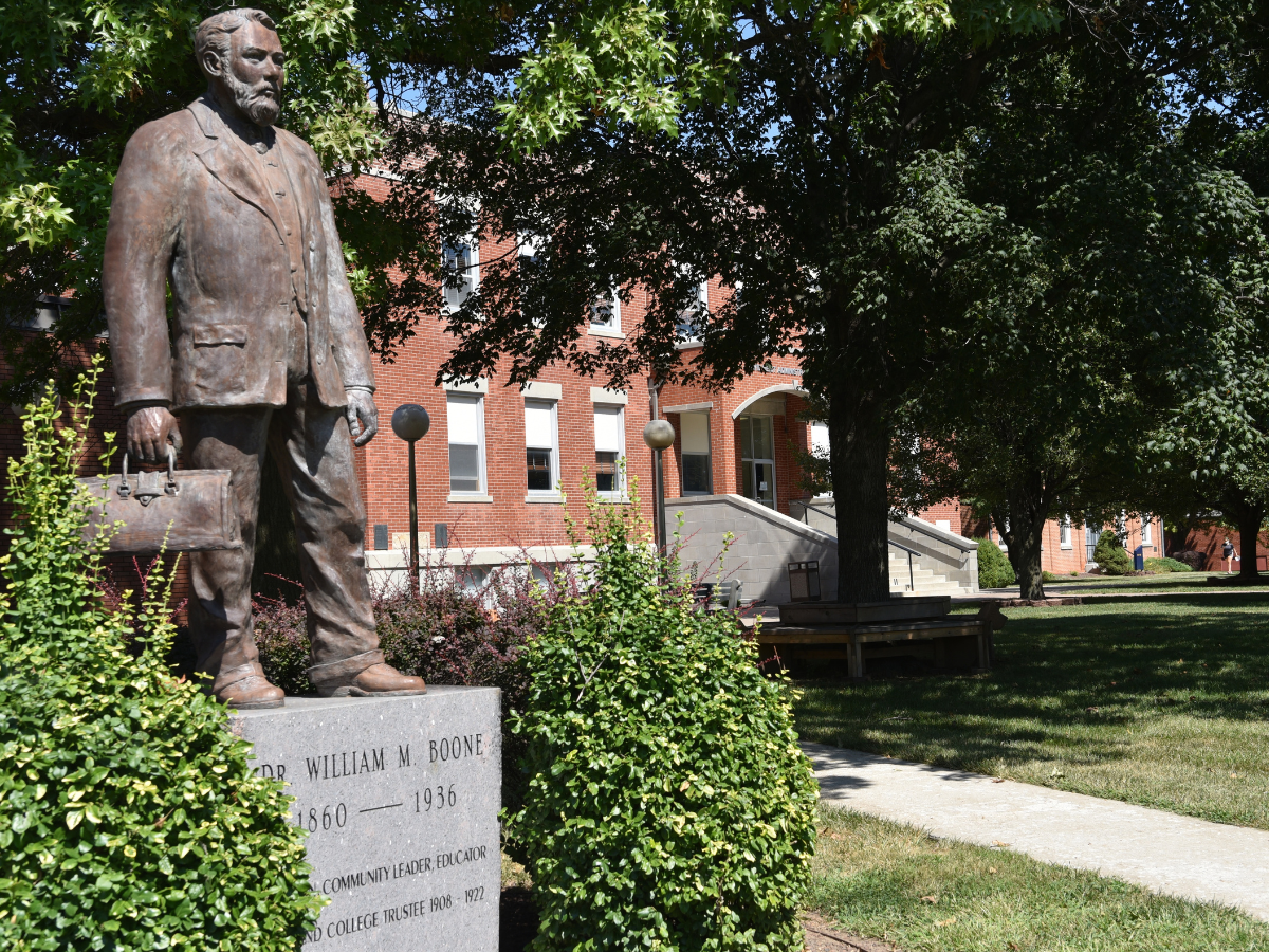 Front of the Highland Campus view of the Boone Statue