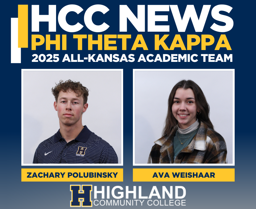Photos of Zachary Polubinsky and Ava Weishaar for HCC Phi Theta Kappa 2025 All-Kansas Academic Team