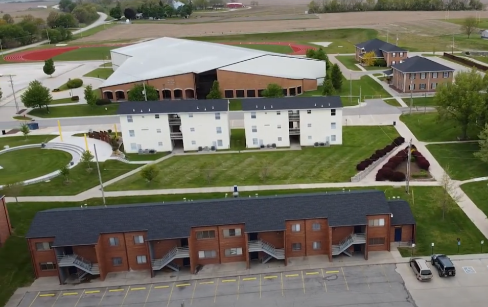 Ariel view of dorm buildings